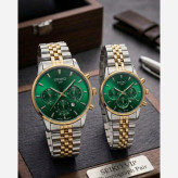 ست ساعت مردانه زنانه سیکو seiko vip بند استیل نقره ای طلایی صفحه سبز