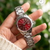 ساعت مچی زنانه دخترانه کاسیو casio کیفیت عالی پرمیوم نقره ای آلبالویی چری
