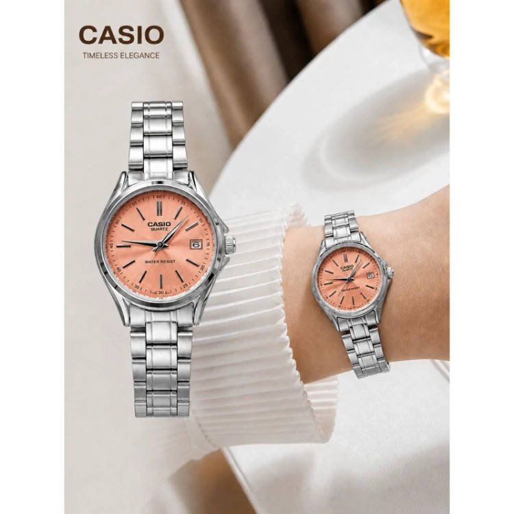 ساعت مچی زنانه دخترانه کاسیو casio کیفیت عالی پرمیوم نقره ای گلبهی