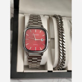 ست ساعت مردونه کاسیو casio اولدمانی با دستبند و گردنبند کارتیر و حلقه استیل