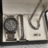 ست ساعت مردانه کاسیو ادیفایس casio با دستبند و گردنبند کارتیر و حلقه استیل