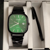 ست ساعت مردانه کاسیو casio اولدمانی مشکی صفحه سبز با دستبند بنگل و گردنبند و حلقه