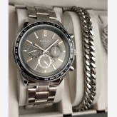 ست ساعت مردونه کاسیو casio با دستبند و گردنبند کارتیر و حلقه استیل