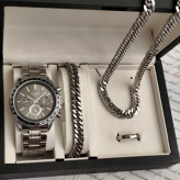 ست ساعت مردانه کاسیو casio با دستبند و گردنبند کارتیر و حلقه استیل