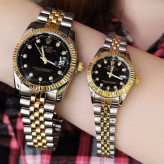 ساعت مردانه و زنانه رولکس rolex کیفیت عالی رنگ طلایی نقره ای با صفحه مشکی
