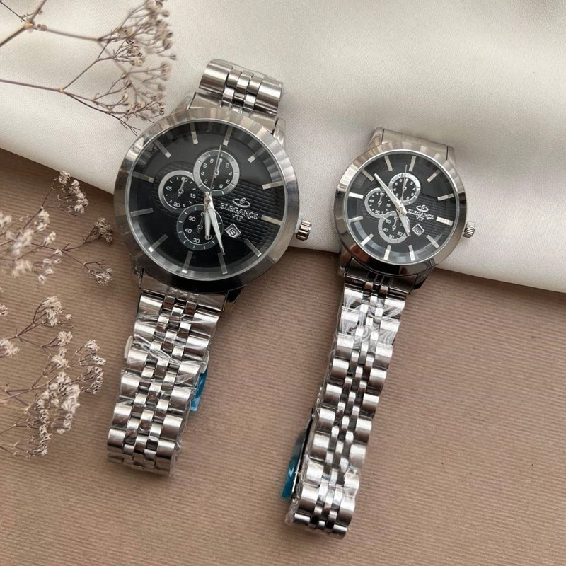 ساعت مردونه زنونه الگانس  elegance vip بند استیل نقره ای صفحه مشکی