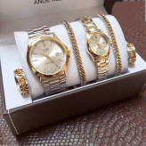 ست ساعت مردانه زنانه کاسیو casio بند طلایی نقره ای استیل