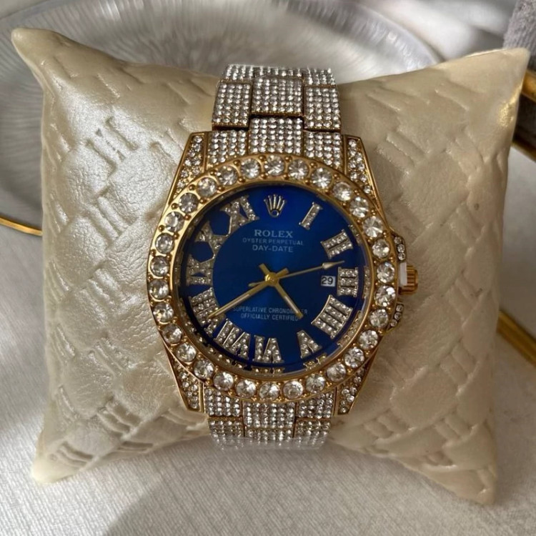 ساعت رولکس Rolex فول استون نگین دار صفحه آبی
