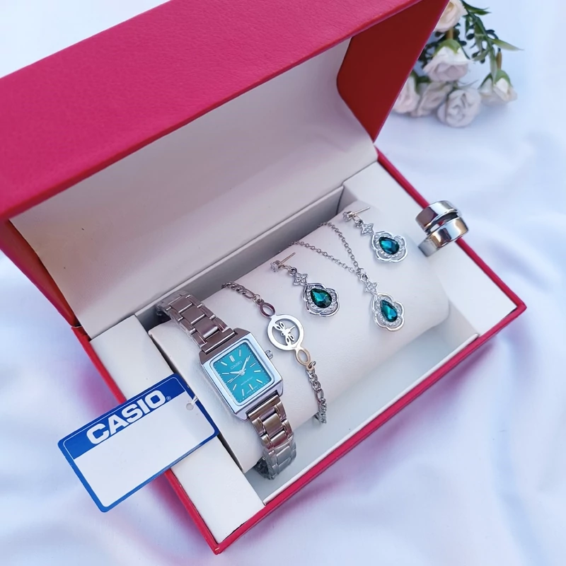 ساعت زنانه دستبند نیم ست نگینی انگشتر جعبه