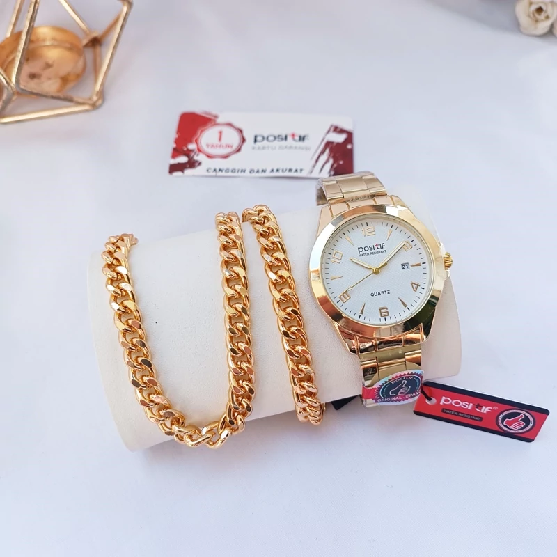 ساعت مچی مردانه دستبند گردنبند ست طلایی