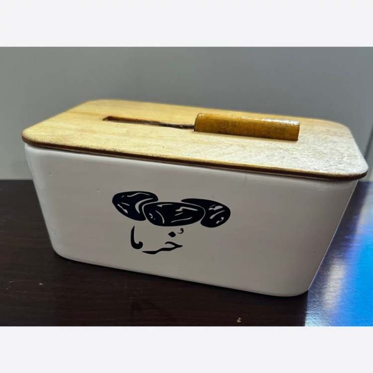 خرماخوری سرامیکی در چوبی نوشته دار و چنگال دار مستطیل