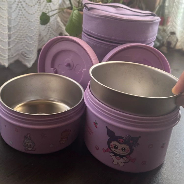 ظرف غذا(لانچ باکس)بچه گانه دو تایی با کیف (کرومی،لبوبو،استیج)پرطرفدار