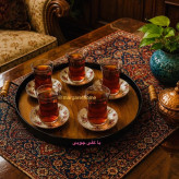 سینی فلزی دسته چوبی (سفید و مشکی )با کفی چوبی جدا