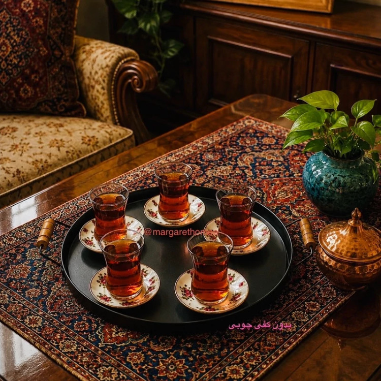 سینی فلزی دسته چوبی (سفید و مشکی )با کفی چوبی جدا