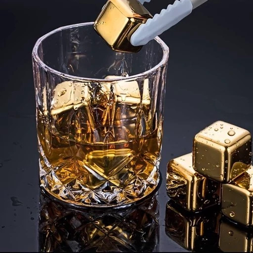 یخ استیل 6 عددی طلایی همراه با انبر - یخ مصنوعی - یخ تمام نشدنی - یخ دائمی یخ طلایی