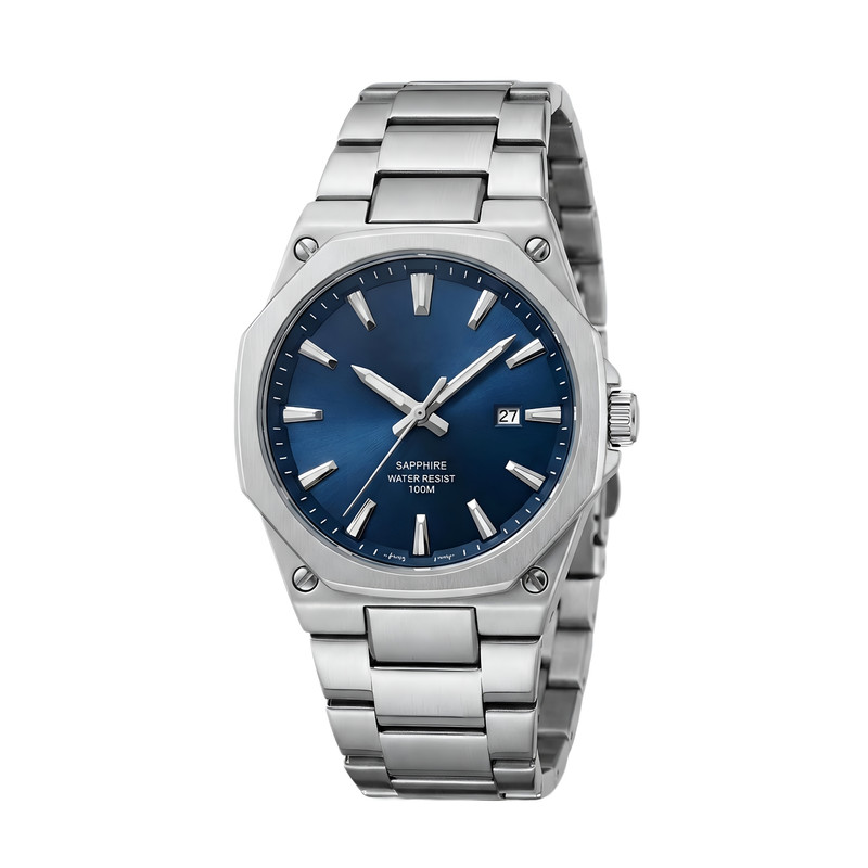 ساعت مچی عقربه‌ای کوارتز مردانه مدل لوکس کلاسیک دیت جاست بند استیل قفل مخفی کد EF001
