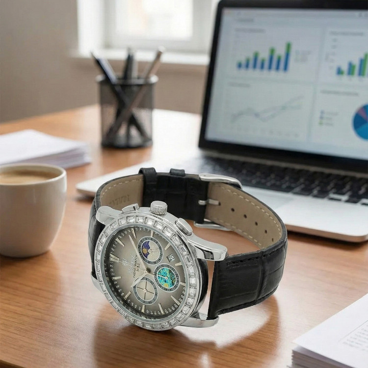 ساعت مچی عقربهای کوارتز مردانه بین باند مدل اسپرت لوکس سه موتور فعال کرنوگراف بند چرم کد BN3