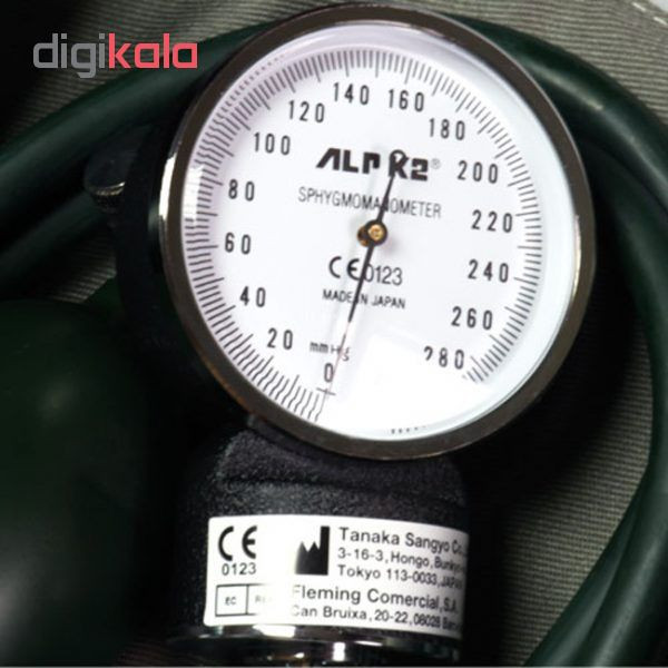 فشارسنج عقربهای آلپیکادو مدل ALPK2 با کاف بازویی 32 سانت، دقت 3 میلیمتر جیوه، نمایش میانگین نتایج، صفحه نمایش خوانا، به همراه گوشی پزشکی FT-801 و کیف حمل