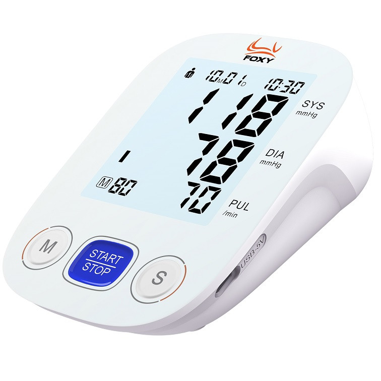 فشارسنج بازویی دیجیتال فوکسی مدل U80 با نمایشگر LCD، حافظه بیش از 99 رکورد، قابلیت اندازه‌گیری فشار خون و ضربان قلب، تشخیص آریتمی، دو پروفایل کاربر و منبع انرژی برق و باتری
