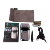 ماشین اصلاح موی صورت شارژی وی جی ار مدل V-350 با تیغه تیتانیوم، اصلاح صفر میلیمتر، باتری لیتیومی 1200 میلیآمپر، نمایشگر LED و قابلیت استفاده خشک و مرطوب