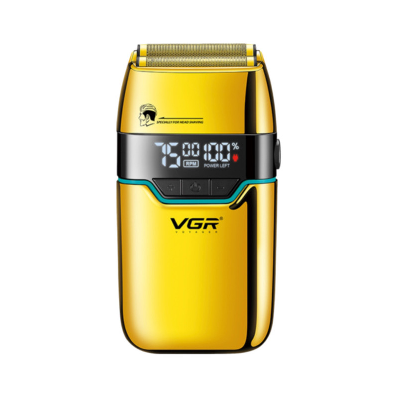 ماشین اصلاح موی صورت شارژی وی جی ار مدل V-350 با تیغه تیتانیوم، اصلاح صفر میلیمتر، باتری لیتیومی 1200 میلیآمپر، نمایشگر LED و قابلیت استفاده خشک و مرطوب