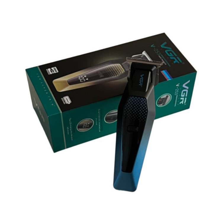 ماشین اصلاح موی سر و صورت وی جی ار مدل V-253 با تیغه استیل ضد زنگ، طراحی ارگونومیک، نمایش وضعیت باتری، باتری لیتیوم یون با ظرفیت 600 میلیآمپر ساعت و شارژ با کابل