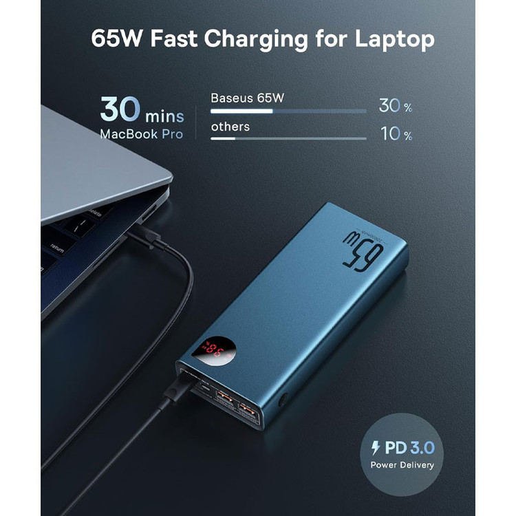 پاوربانک 65 وات بیسوس مدل PPADM65-S ظرفیت 20000 میلی آمپر ساعت به همراه کابل USB-C به USB-A