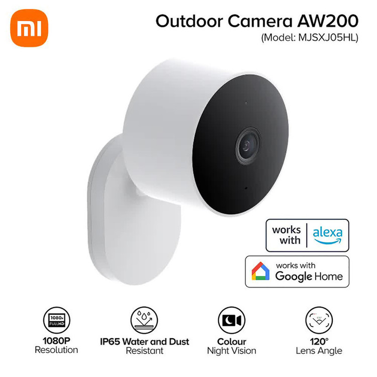 دوربین مداربسته تحت شبکه فضای باز شیائومی مدل AW200 با کیفیت تصویر FHD، استاندارد IP65، دید در شب رنگی با الایدی 940 نانومتری، اتصال بیسیم و کنترل از طریق اپلیکیشن و دستیار صوتی