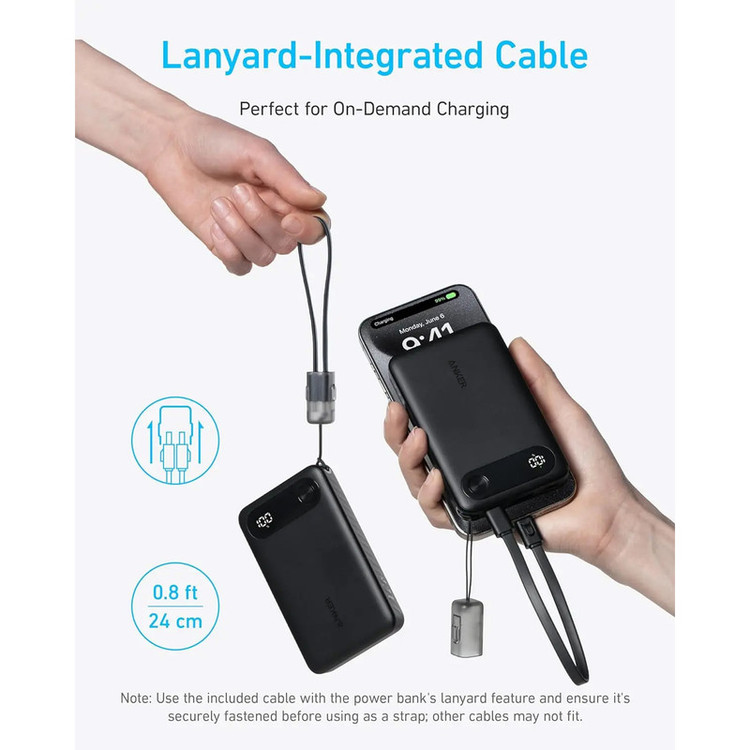 پاوربانک 22.5 وات انکر مدل A1257 ظرفیت 10000 میلی آمپر ساعت به همراه کابل USB-C