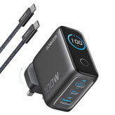 شارژر دیواری 100 وات سه پورت انکر مدل B121B به همراه کابل تبدیل USB-C