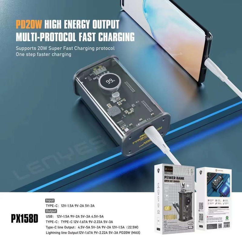 پاوربانک لنیز مدل PX158D ظرفیت 10000 میلیآمپر ساعت
