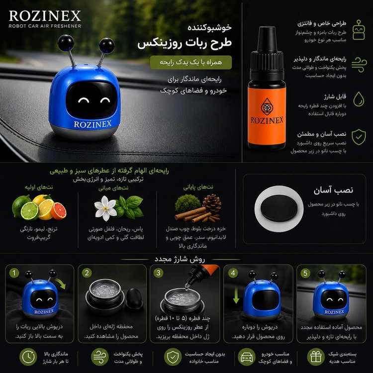 خوشبوکننده خودرو روزینکس مدل ROBO با رایحه Ocean وزن 25 گرم