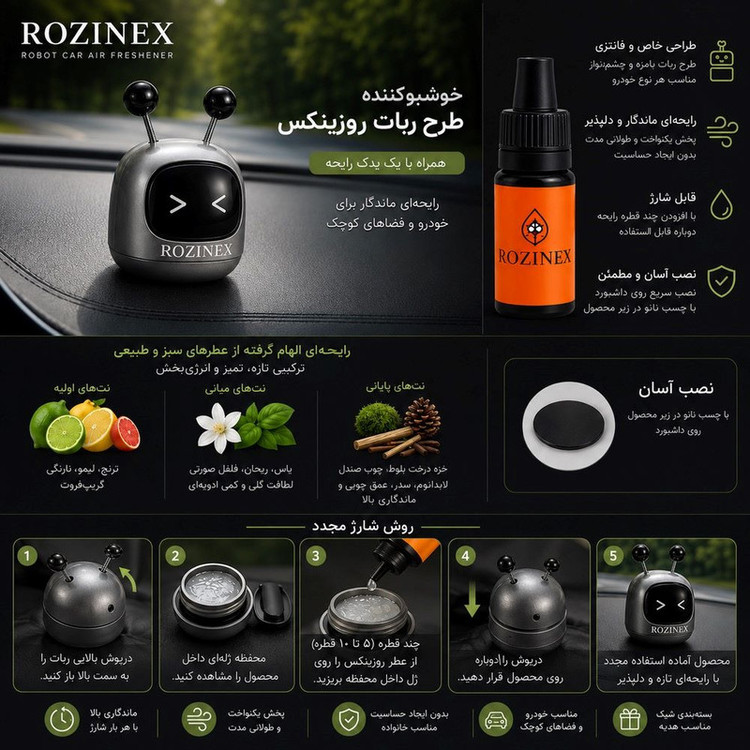 خوشبوکننده خودرو روزینکس مدل ROBO با رایحه طبیعت وزن 25 گرم