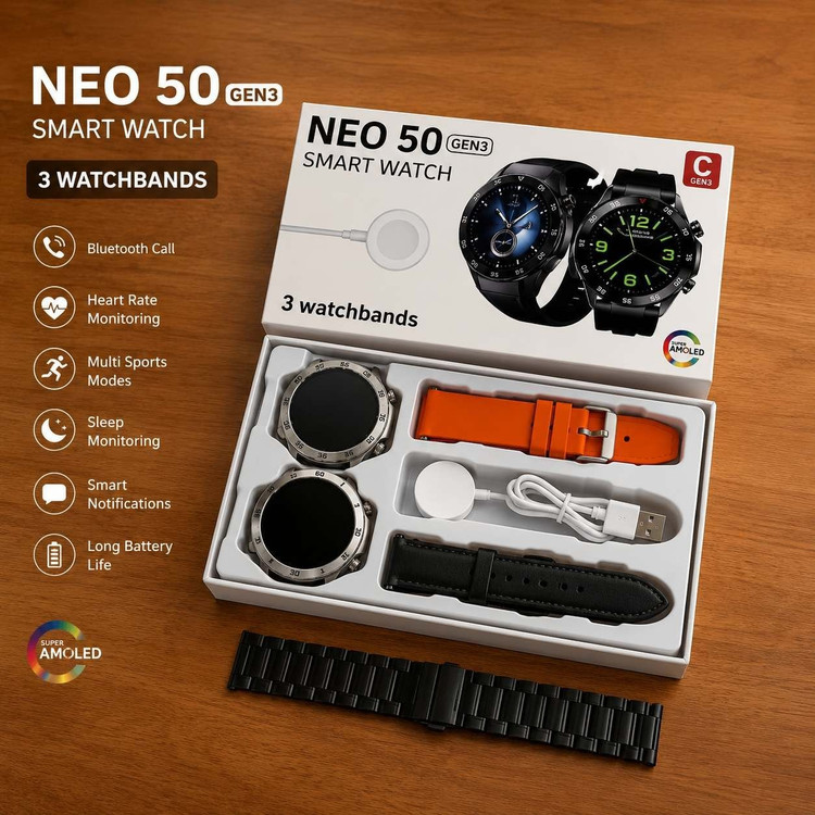 ساعت هوشمند NEO 50با 3 بند اضافه و فلزی