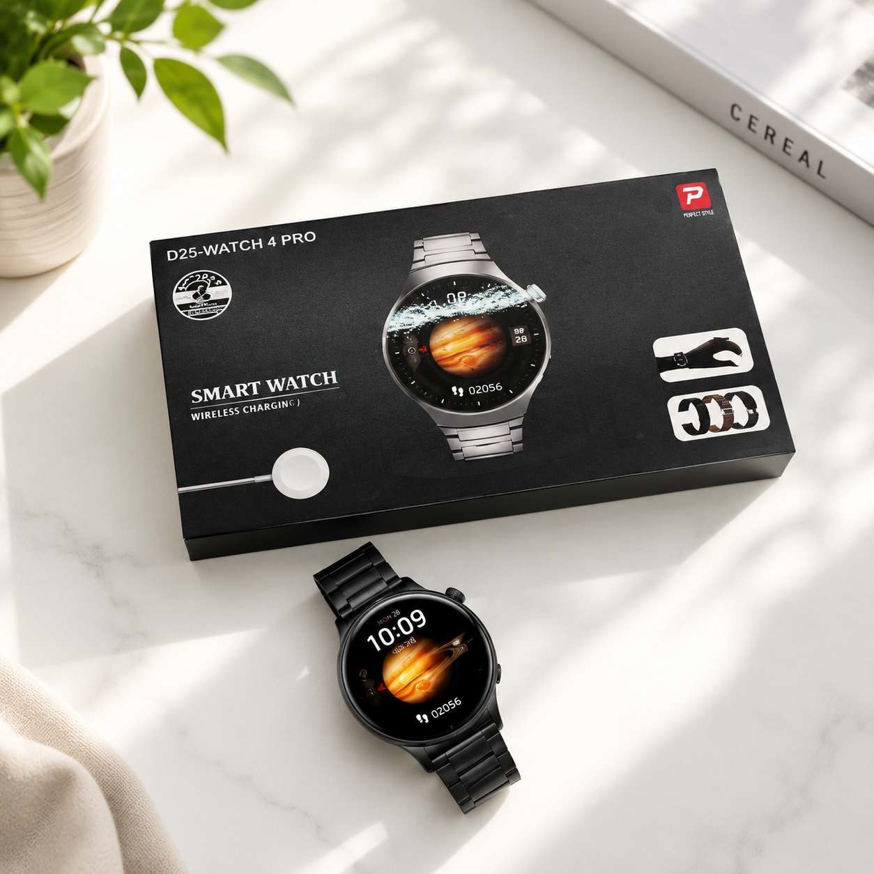 ساعت هوشمند D25 watch 4 pro با 3 بند اضافه و صفحه گرد