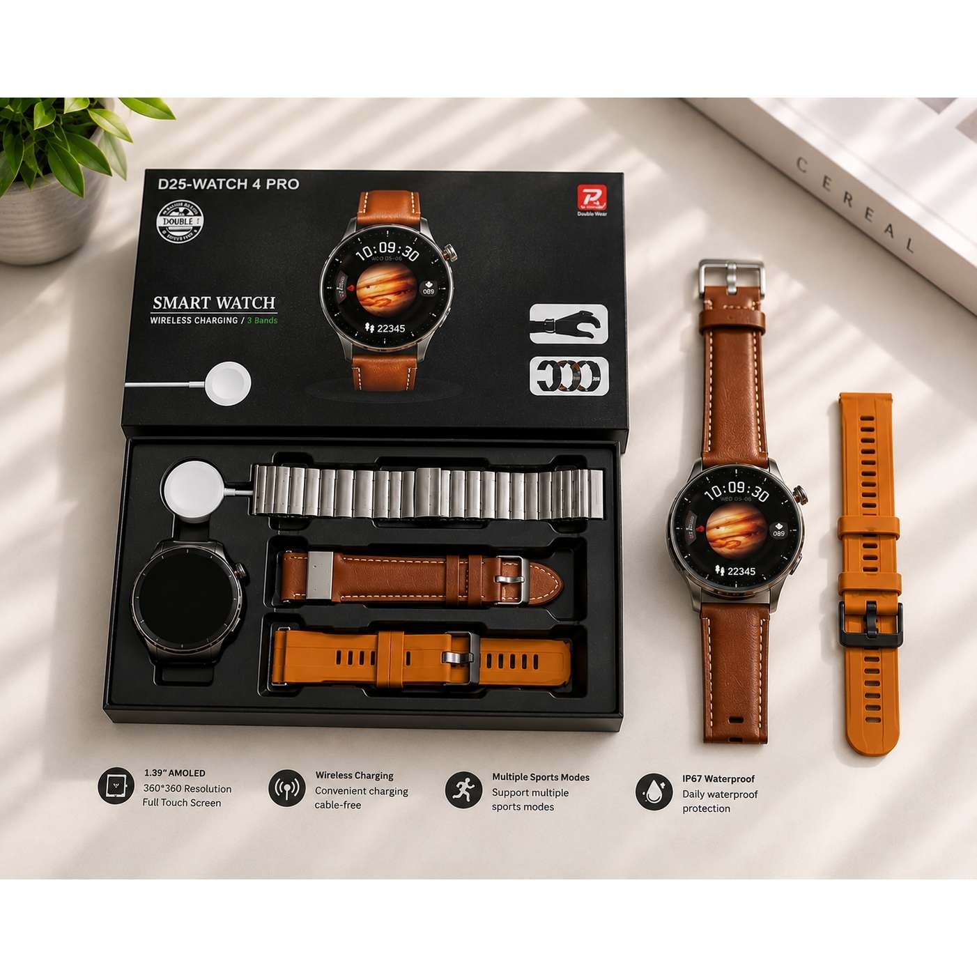 ساعت هوشمند D25 watch 4 pro با 3 بند اضافه و صفحه گرد