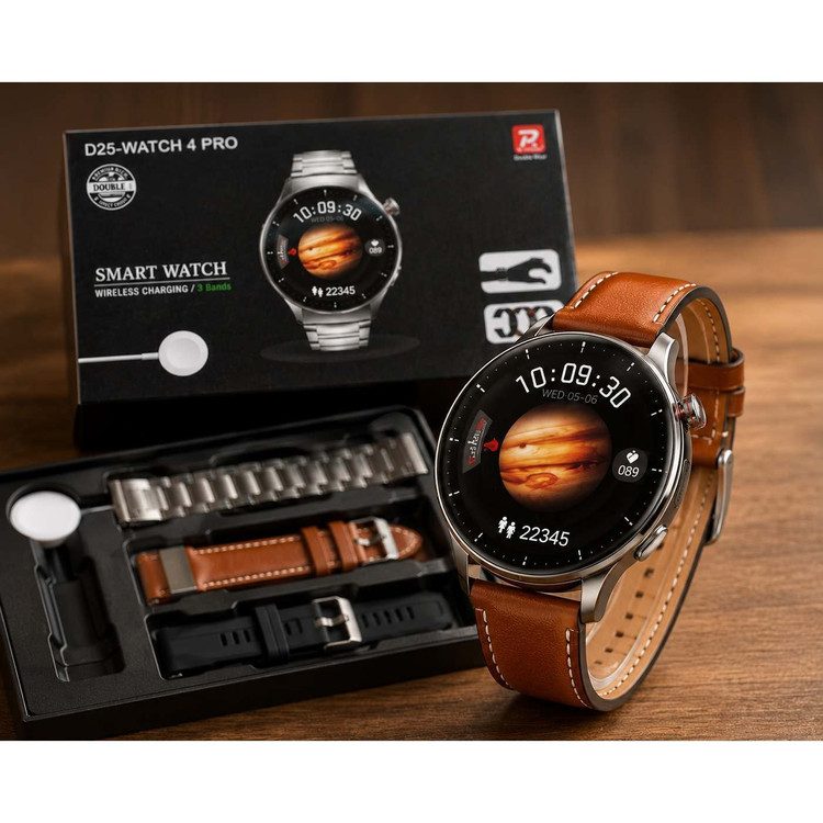 ساعت هوشمند D25 watch 4 pro با 3 بند اضافه و صفحه گرد