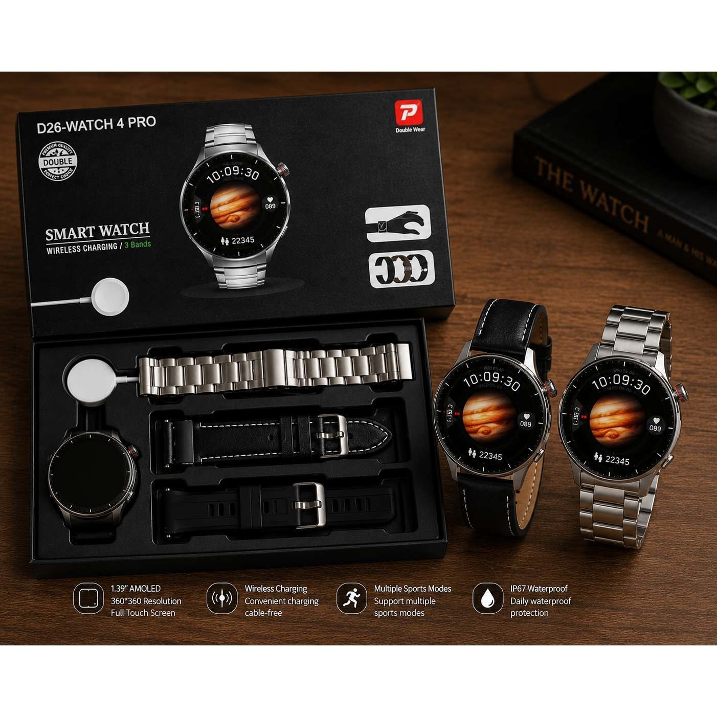 ساعت هوشمند D25 watch 4 pro با 3 بند اضافه و صفحه گرد