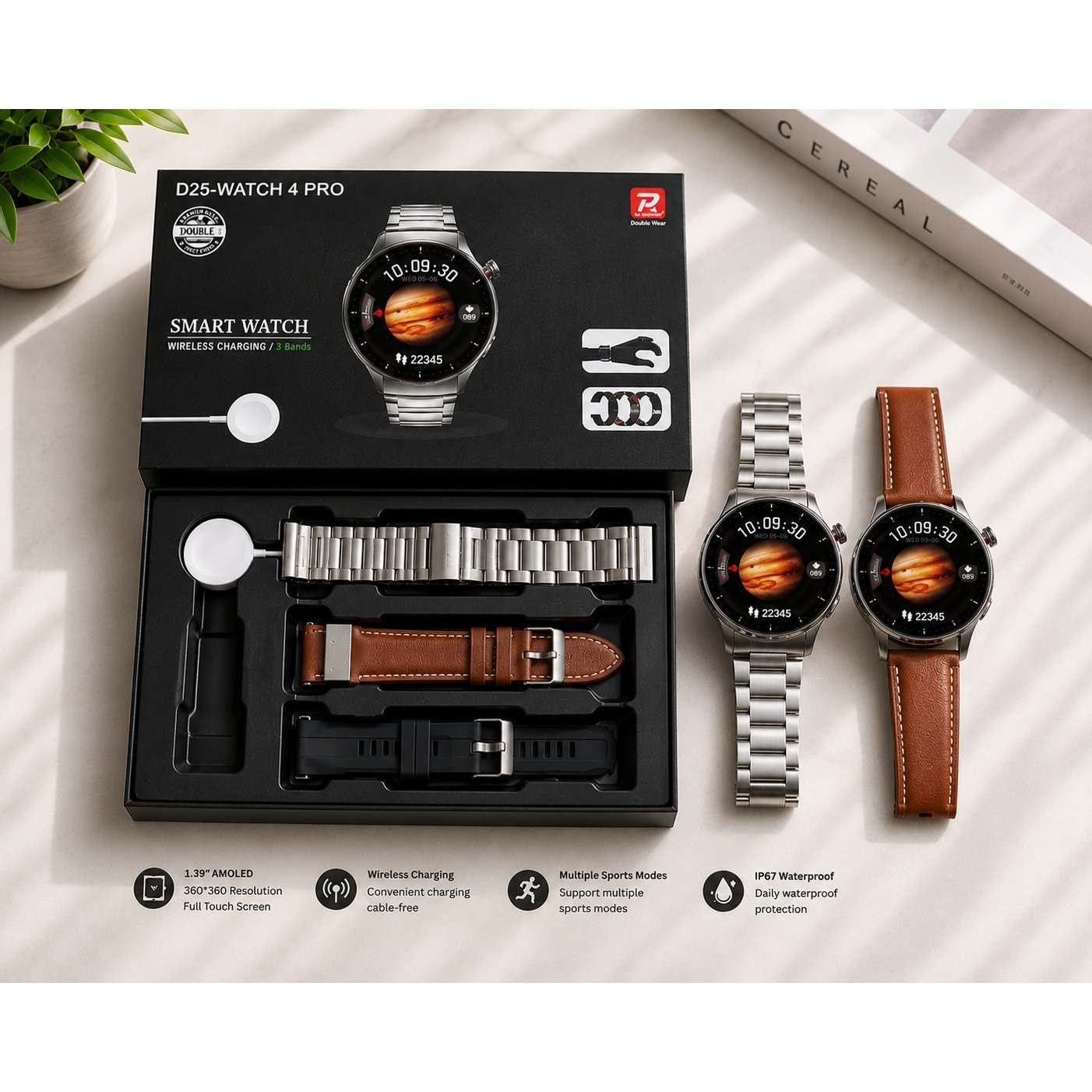 ساعت هوشمند D25 watch 4 pro با 3 بند اضافه و صفحه گرد