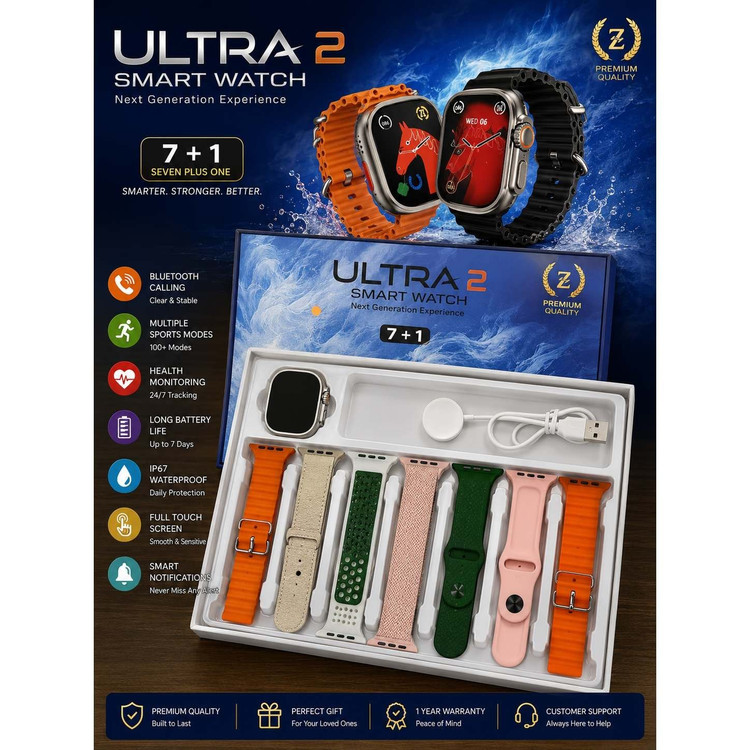 ساعت هوشمند Ultra2 7+1 با 7 بند اضافه