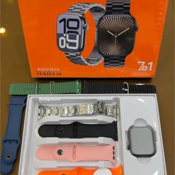 مجموعه کامل KW32 MAX ساعت هوشمند با 7 بند (6 بند اسپرت + 1 بند استیل)