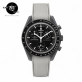 ساعت مردانه زنانه امگا سواچ عطارد Mercury طوسی بند رابر قفل امگایی سه موتوره کرنو باگارانتی omega swatch ساعت مچی