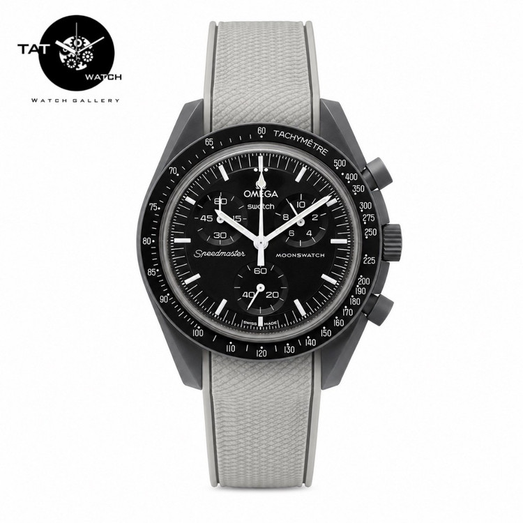 ساعت مردانه زنانه امگا سواچ عطارد Mercury طوسی بند رابر قفل امگایی سه موتوره کرنو باگارانتی omega swatch ساعت مچی