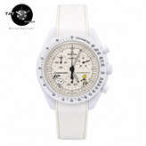 ساعت مردانه زنانه امگا سواچ ماه اسنوپی سفید Moon بند رابر قفل امگایی سه موتوره کرنو باگارانتی omega swatch ساعت مچی