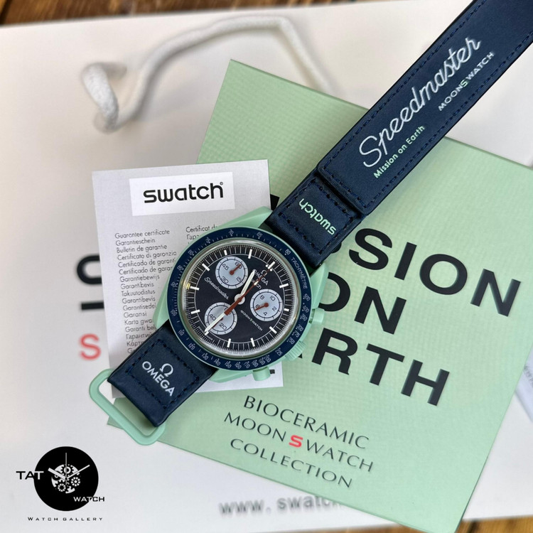 ساعت مردانه زنانه امگا سواچ زمین Earth سه موتوره کرنو باگارانتی جعبه ارسال omega swatch ساعت مچی