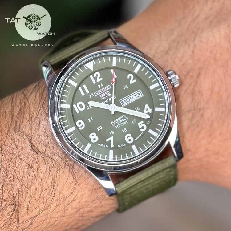 ساعت مردانه سیکو5 خلبانی موتور آرامگرد دو تقویمه باگارانتی یکساله و جعبه seiko5 ساعت مچی
