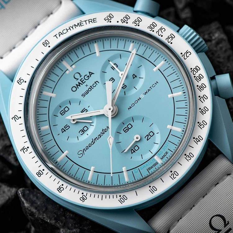 ساعت مردانه زنانه امگا سواچ اورانوس Uranus سه موتوره کرنو باگارانتی جعبه ارسال omega swatch ساعت مچی