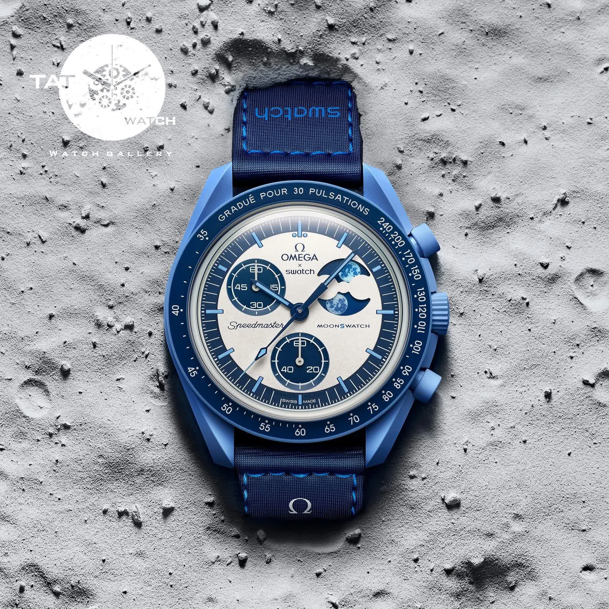 ساعت مردانه زنانه امگا سواچ ماه سوپر بلو Super Blue Moon سه موتوره کرنو باگارانتی جعبه ارسال omega swatch ساعت مچی