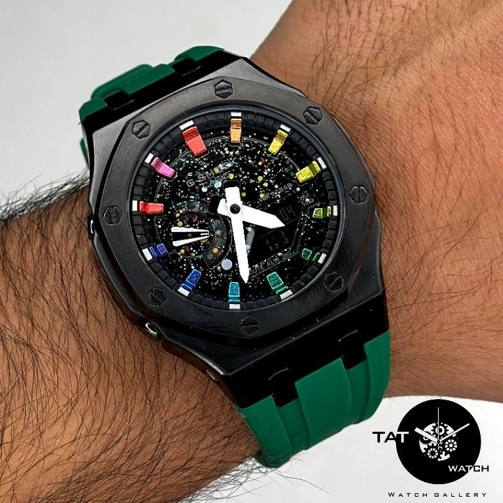 ساعت جیشاک طرح AP قاب فلزی کهکشانی موتور ژاپن مونتاژ تایلند یک سال گارانتی g-shock