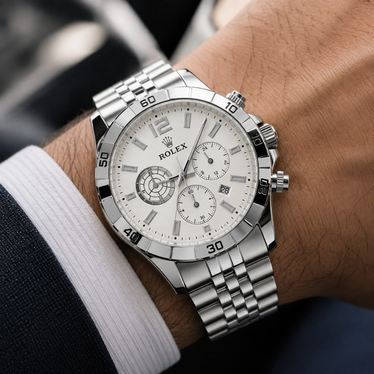 ساعت مچی مردانه رولکس فول استیل ضداب رنگ ثابت قفل مخفی روزشمار فعال کیفیت مسترROLEX